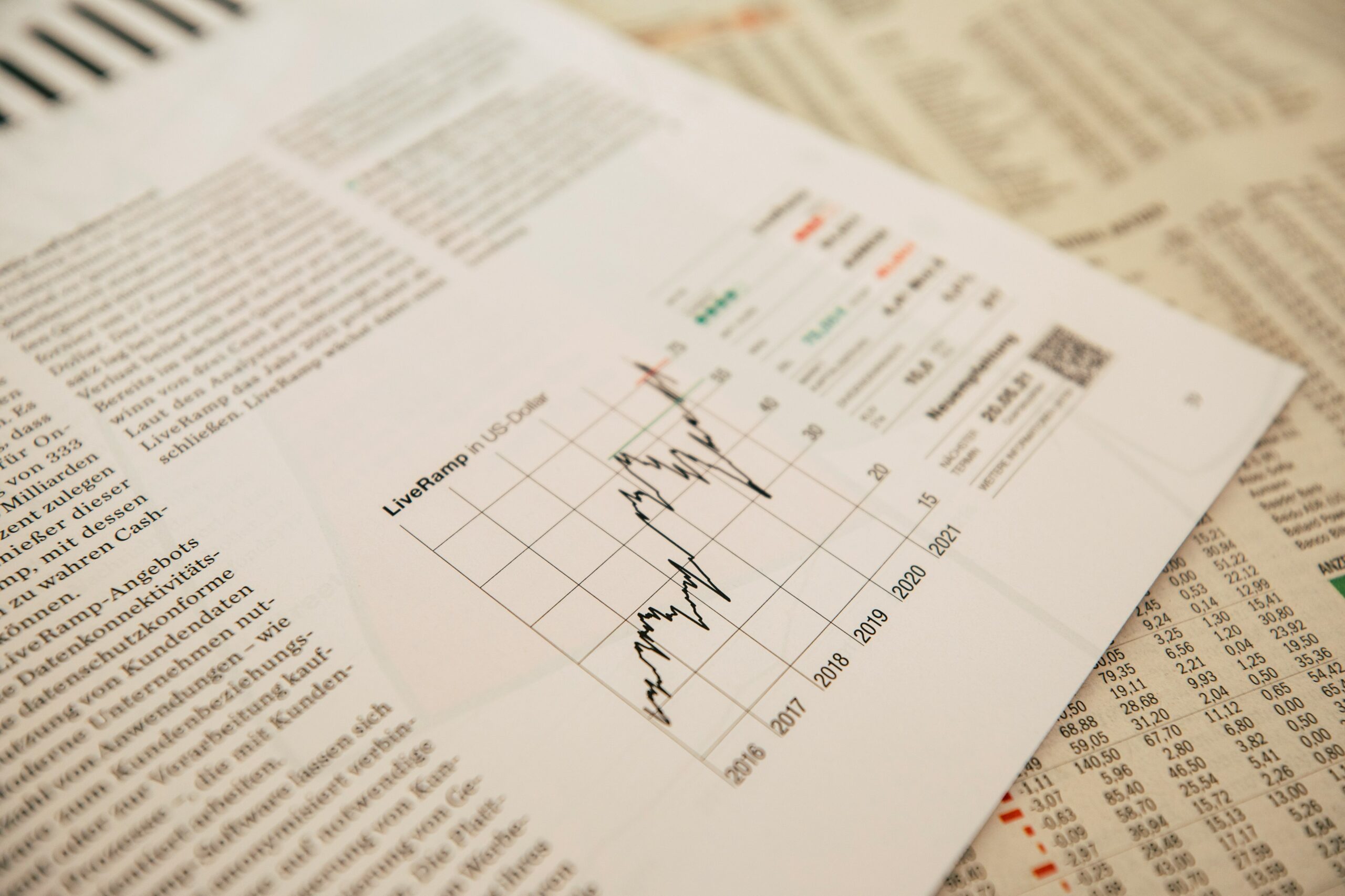 A picture of a financial graph on white paper